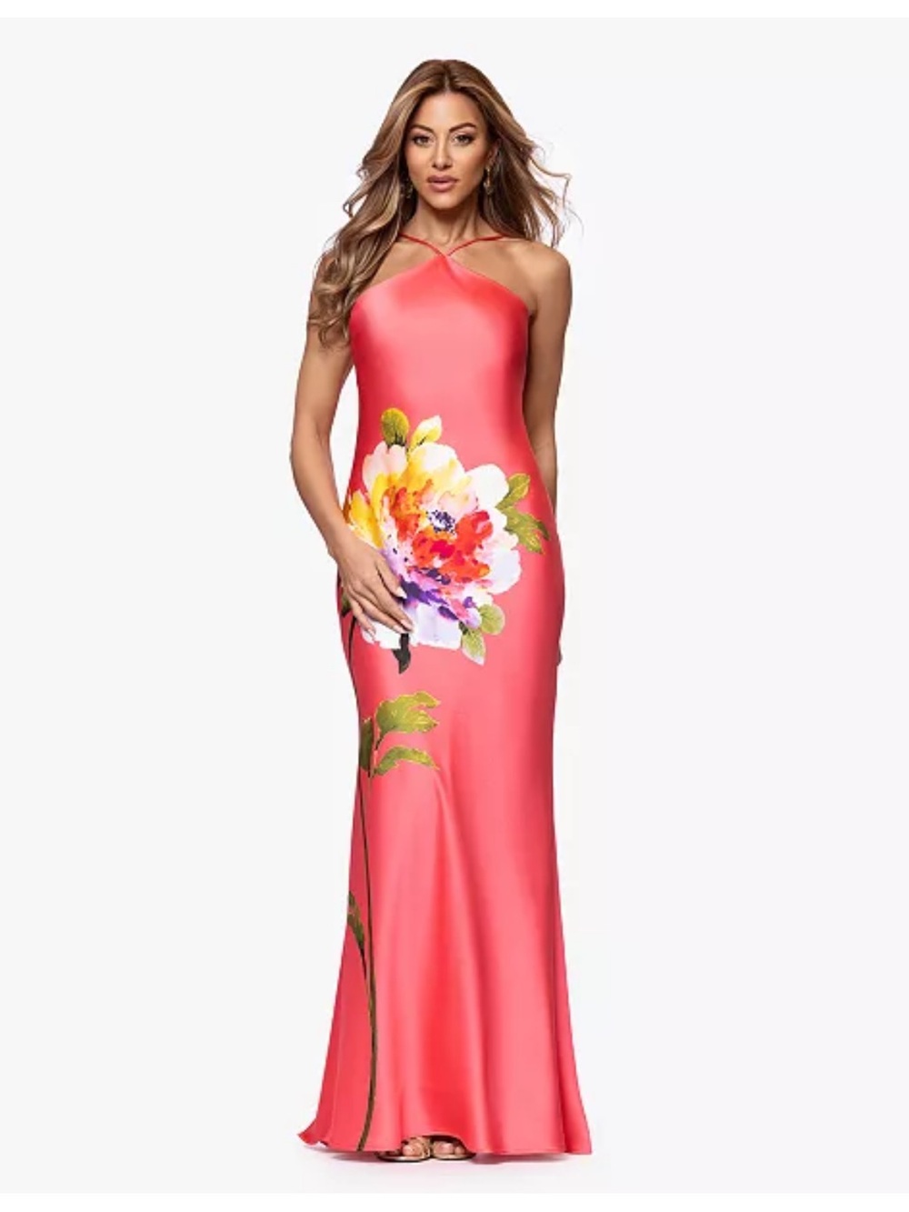 Xscape Printed Halted Neck Gown